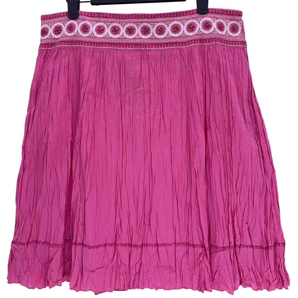 Axcess Pink Crinkle Cotton Embroidered Beaded Skirt 6 Boho Peasant